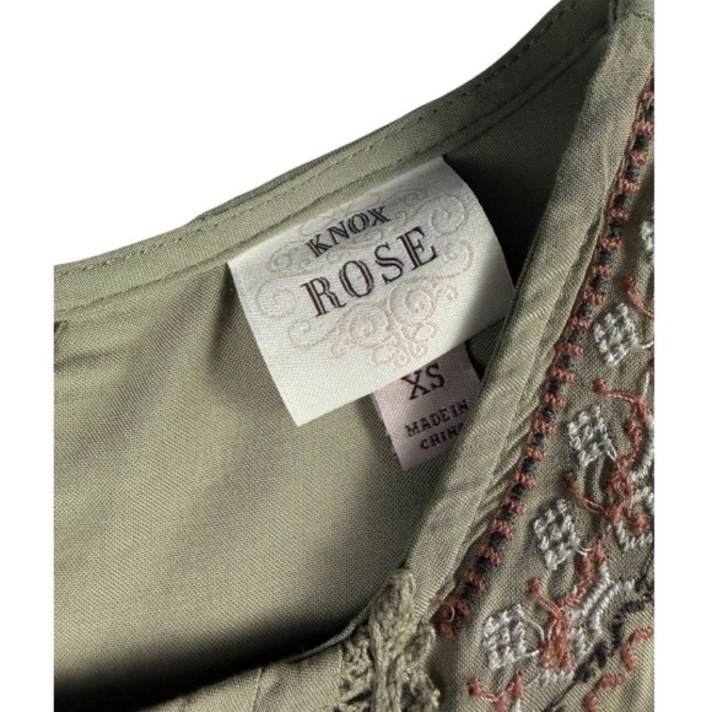 Knox Rose Olive Green Embroidered Peasant Tunic Top XS - Picture 4 of 5